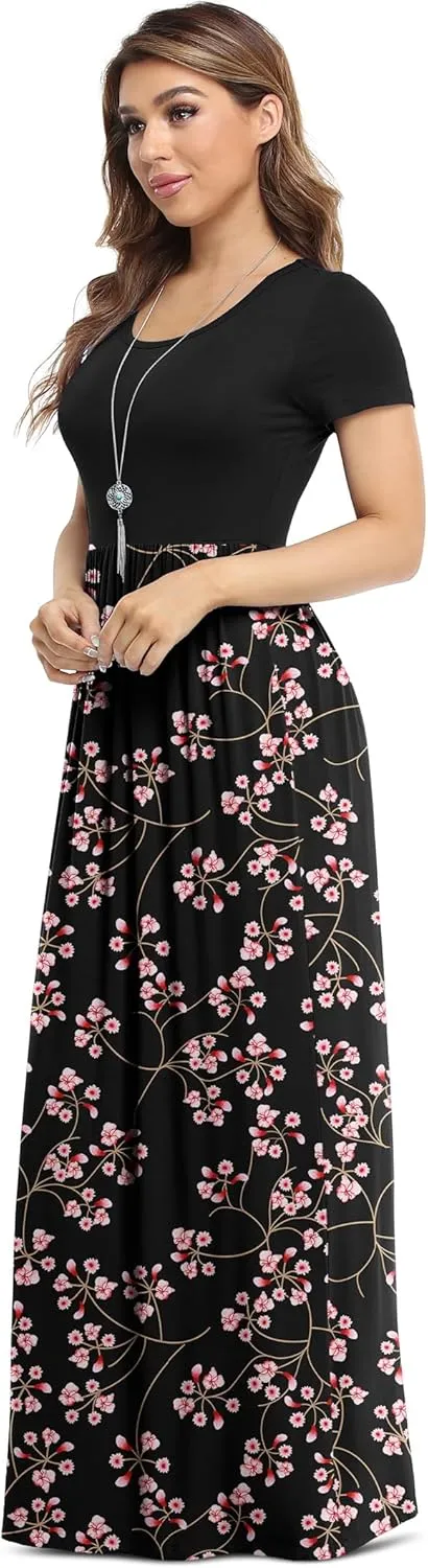 VIISHOW Women's Short Sleeve Loose Plain Maxi Dresses Casual Long Dresses with Pockets