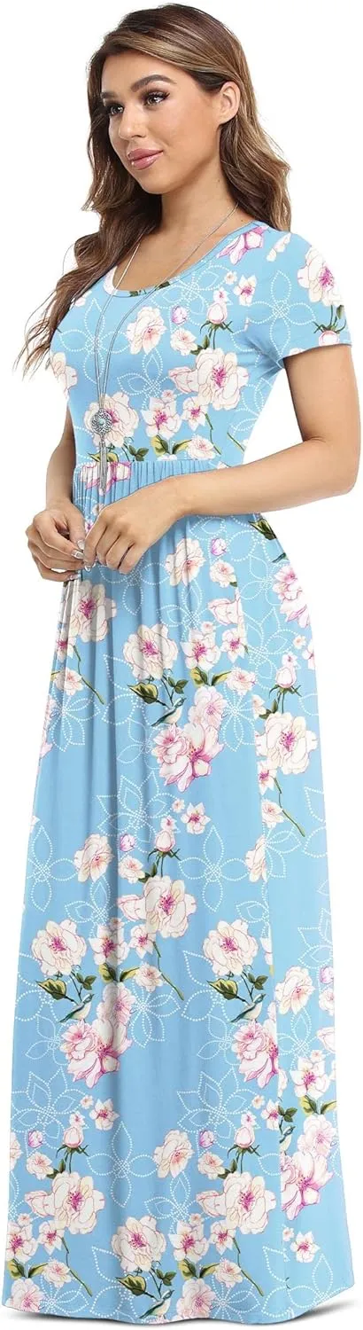 VIISHOW Women's Short Sleeve Loose Plain Maxi Dresses Casual Long Dresses with Pockets