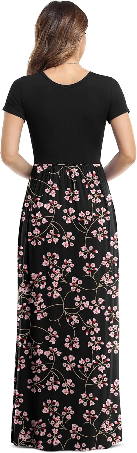 VIISHOW Women's Short Sleeve Loose Plain Maxi Dresses Casual Long Dresses with Pockets