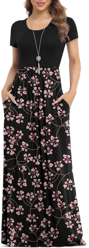 VIISHOW Women's Short Sleeve Loose Plain Maxi Dresses Casual Long Dresses with Pockets