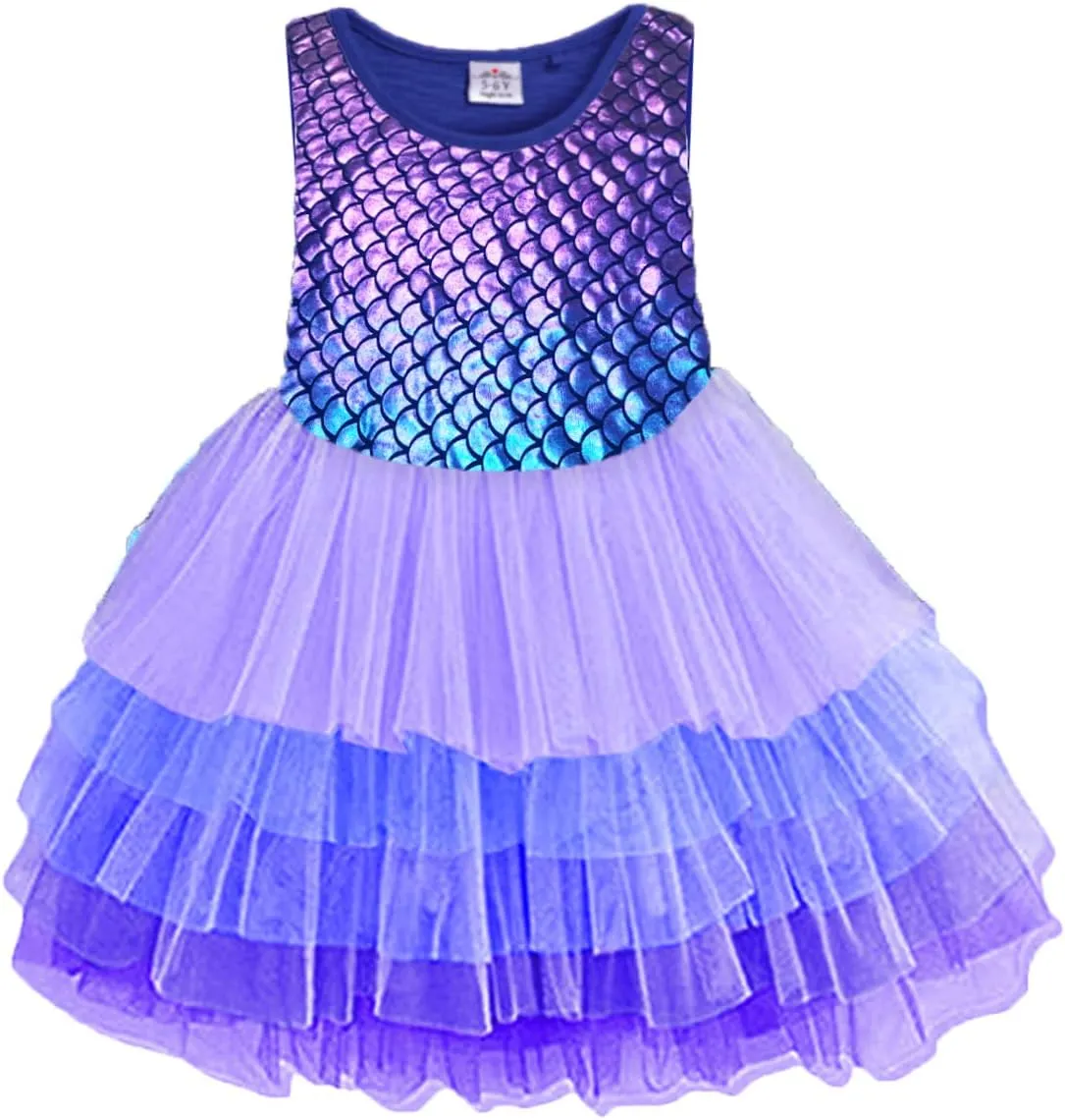 VIKITA Toddler Girls Dresses Summer Sleeveless Polyester Tutu Dresses for Girls 3-12 Years