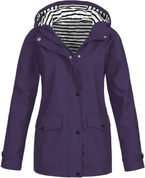 Waterproof Outdoor Rain Jacket Women, Lightweight Cold Weather Womens Coats Zip Up Breathable Windbreaker Women