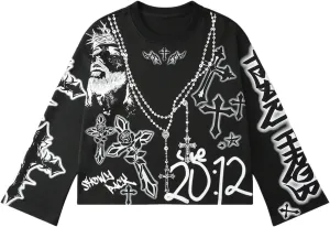 WDIRARA Men's Graphic Cross Print Long Sleeve Sweatshirts Crew Neck Pullover Tops Streetwear
