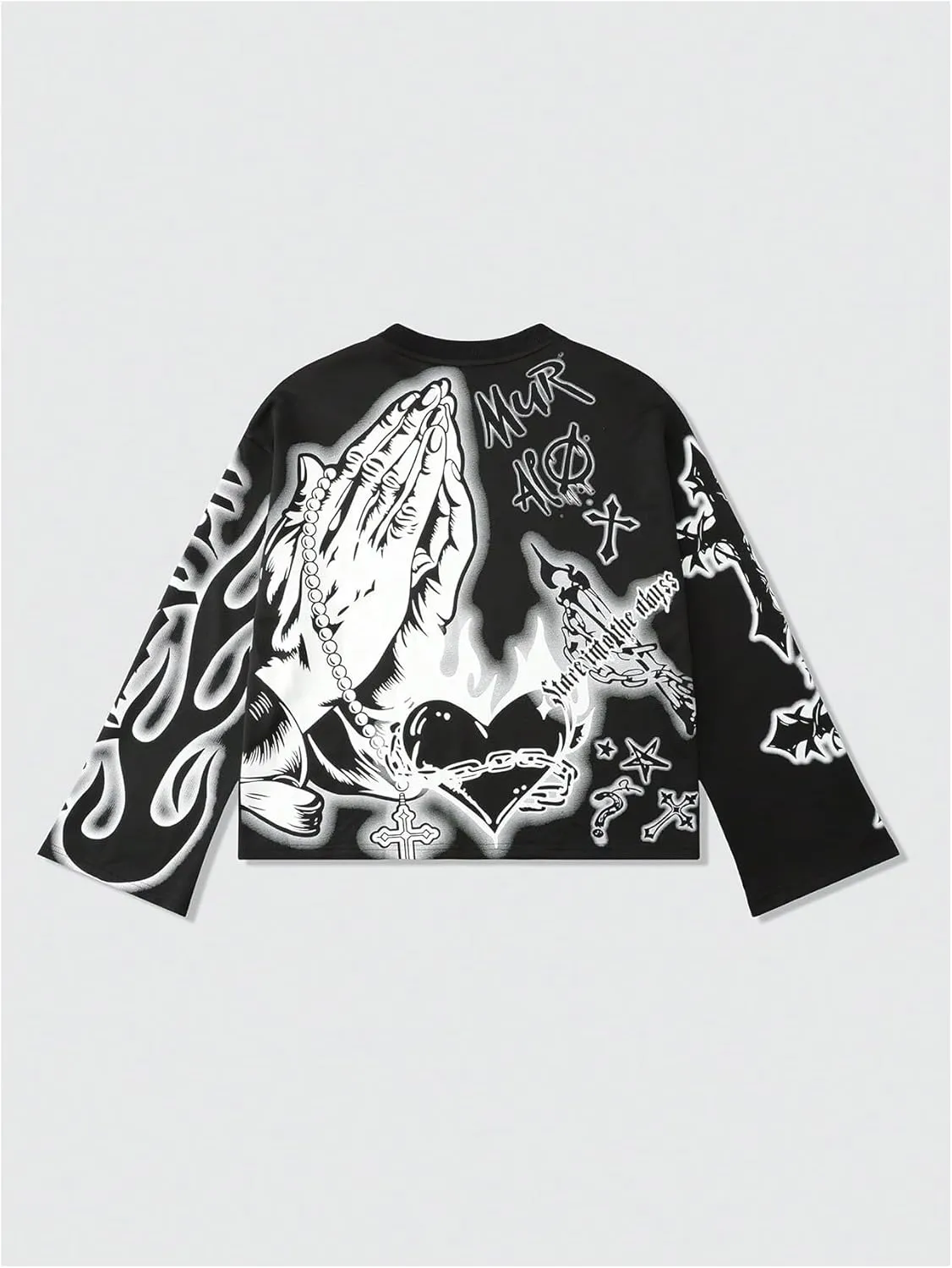 WDIRARA Men's Graphic Cross Print Long Sleeve Sweatshirts Crew Neck Pullover Tops Streetwear