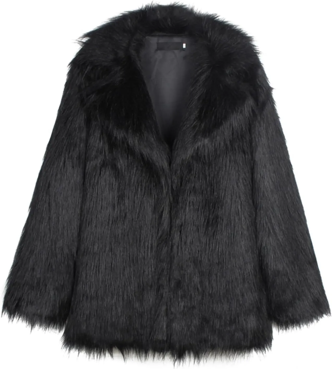 White Faux Fur Coat For Women Mid Length Hooded Cardigan Open Front Outerwear Winter Warm Coats Fur Jackets For