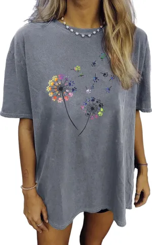 Wildflowers Shirt Women Oversized Vintage Floral Inspirational Graphic Summer Casual Loose Beach Tops