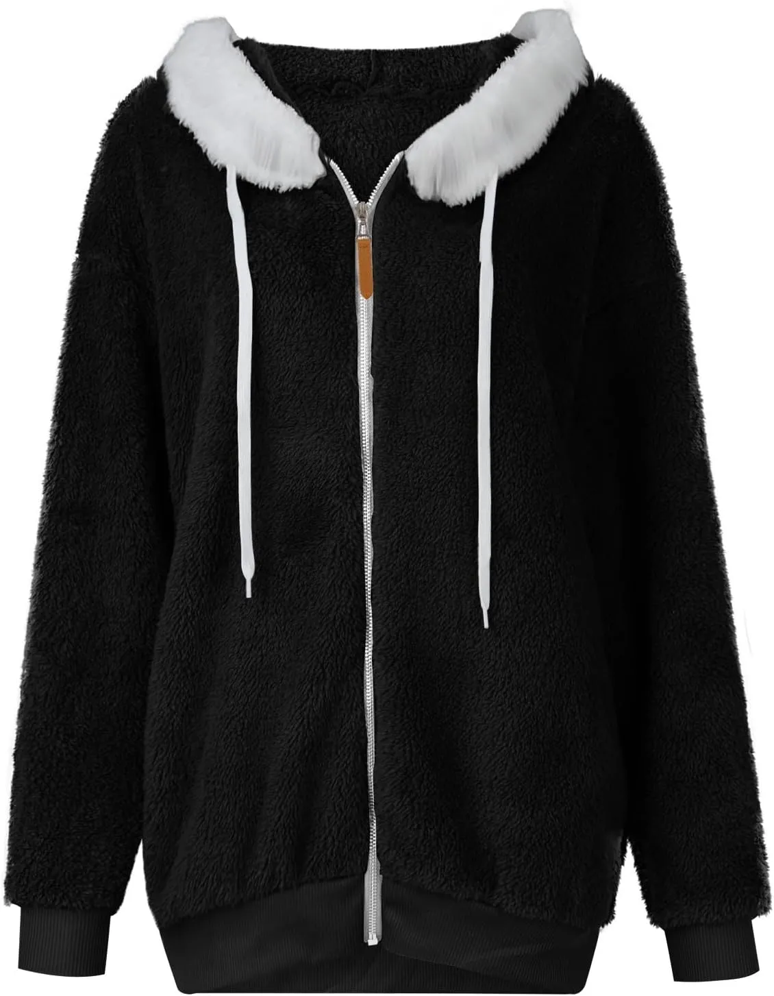 Winter Jackets for Women Fuzzy Fleece Jacket Hooded Color Block Patchwork Cardigan Coats Soft Shaggy Warm Outerwear