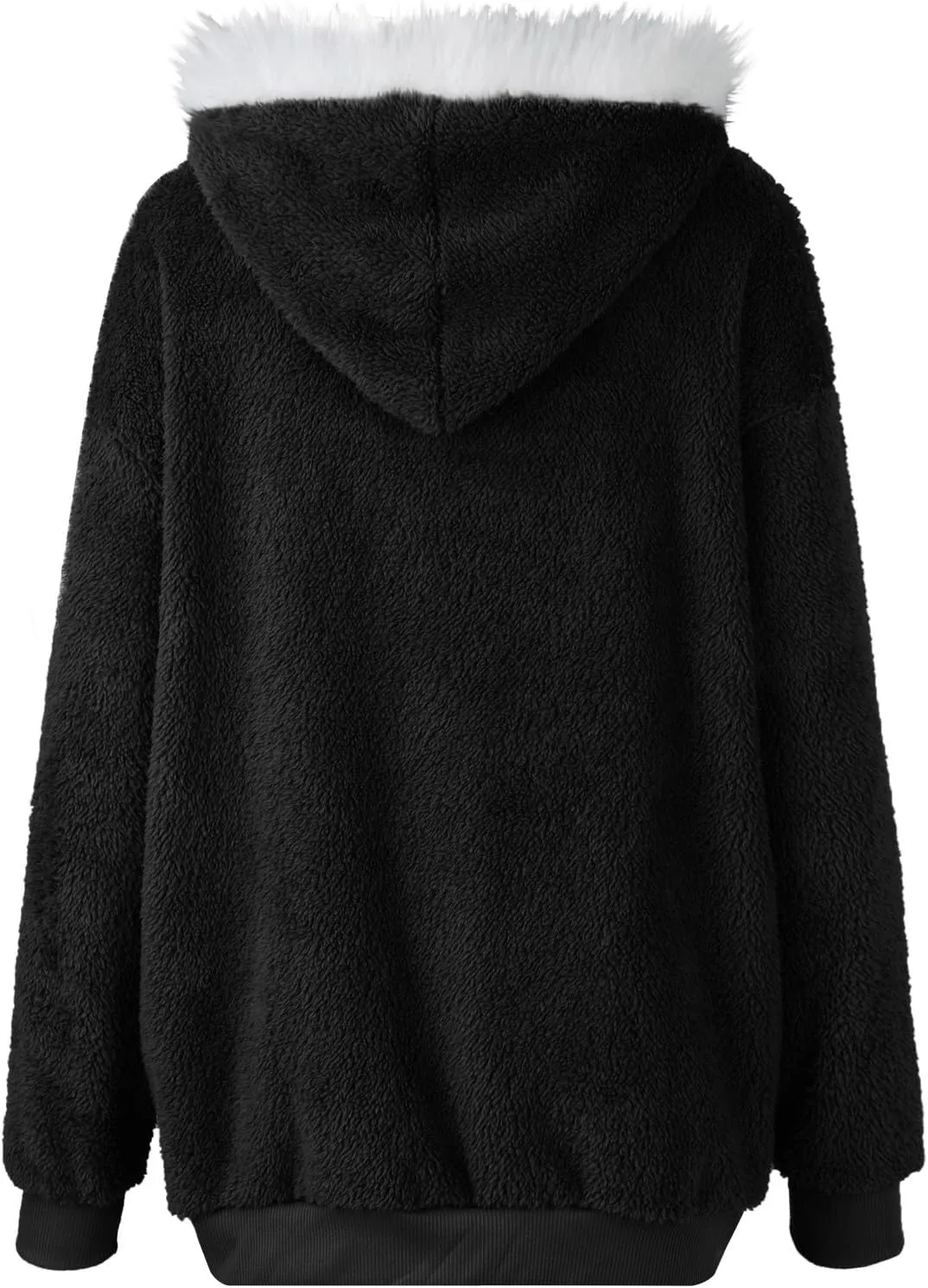 Winter Jackets for Women Fuzzy Fleece Jacket Hooded Color Block Patchwork Cardigan Coats Soft Shaggy Warm Outerwear