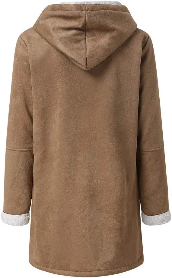Winter Jackets for Women Warm Sherpa Fleece Lined Distressed Jackets Hooded Parka Faux Suede Pea Coat Outerwear
