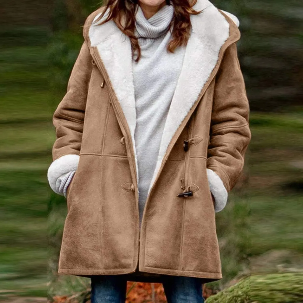 Winter Jackets for Women Warm Sherpa Fleece Lined Distressed Jackets Hooded Parka Faux Suede Pea Coat Outerwear