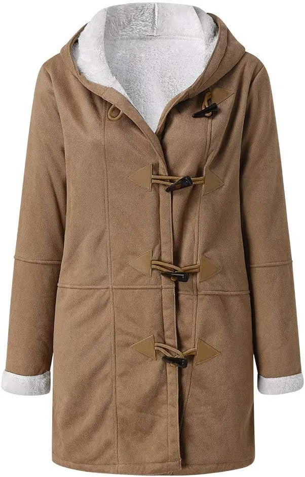 Winter Jackets for Women Warm Sherpa Fleece Lined Distressed Jackets Hooded Parka Faux Suede Pea Coat Outerwear