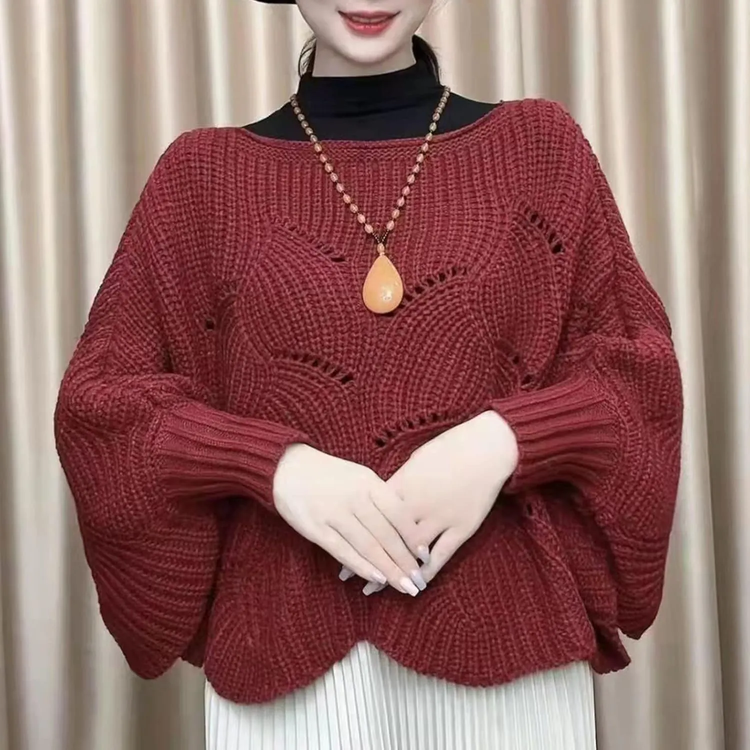 Winter Knitwear Oversize Sweater Women's Fashion Thick Turtleneck Sweater Pullover Scarf Solid Wraps The Shawl