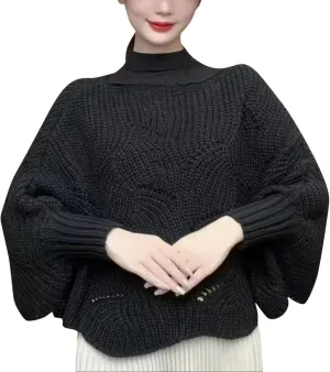 Winter Knitwear Oversize Sweater Women's Fashion Thick Turtleneck Sweater Pullover Scarf Solid Wraps The Shawl