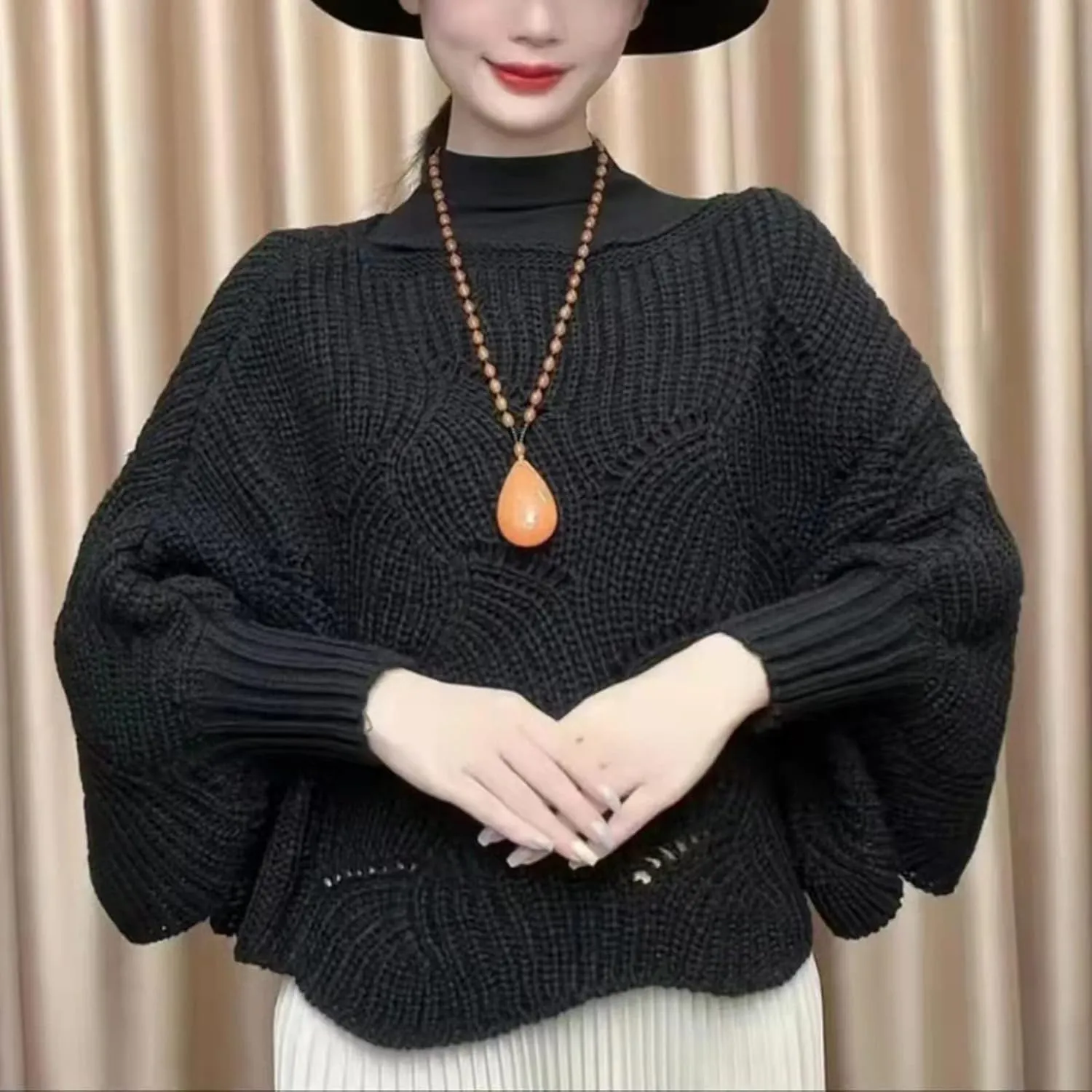Winter Knitwear Oversize Sweater Women's Fashion Thick Turtleneck Sweater Pullover Scarf Solid Wraps The Shawl