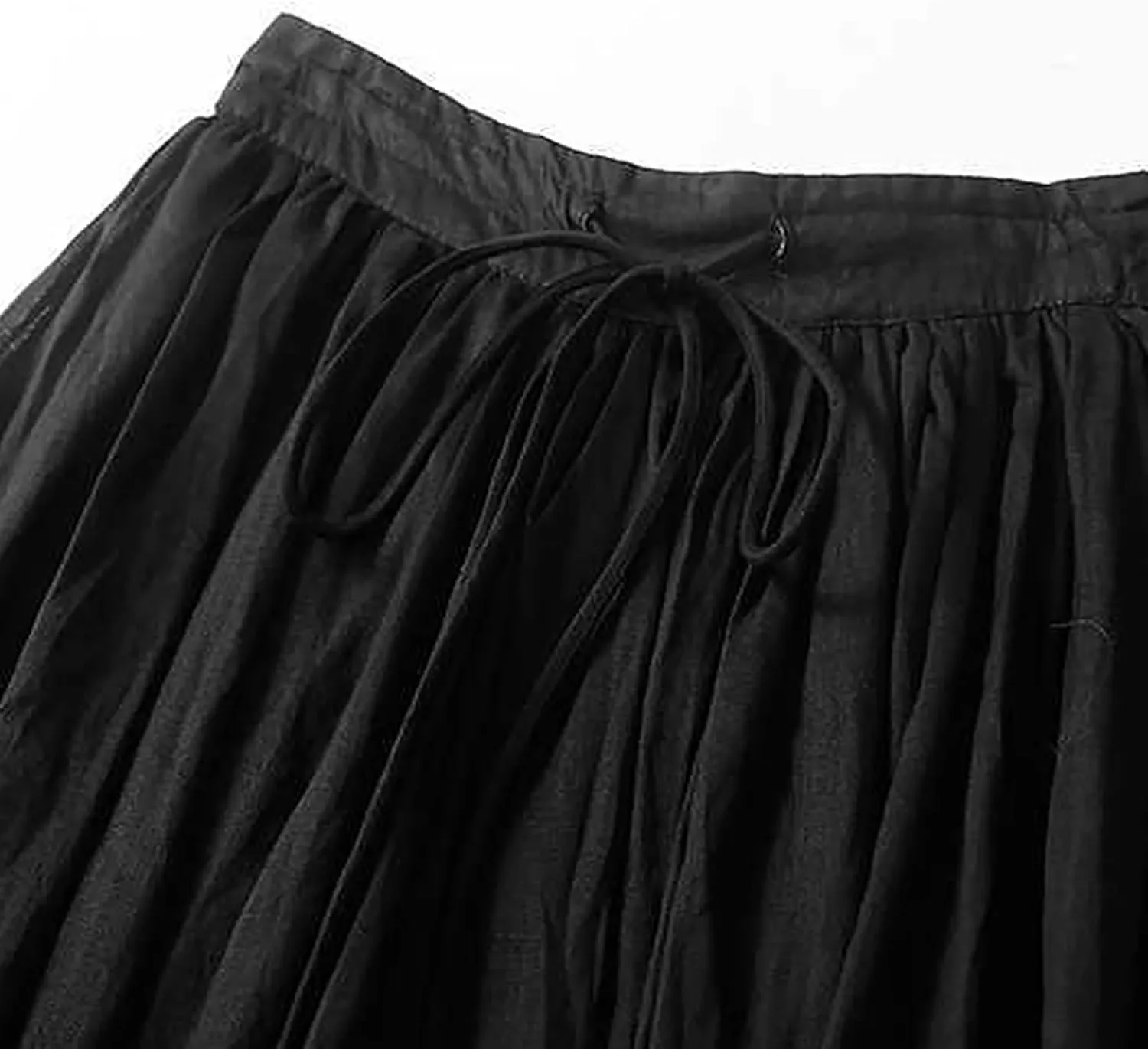 Women Cotton Linen Skirt Summer Drawstring Waist Plain Long Maxi Retro Casual Layered Pleated Flowy Swing Long Skirt