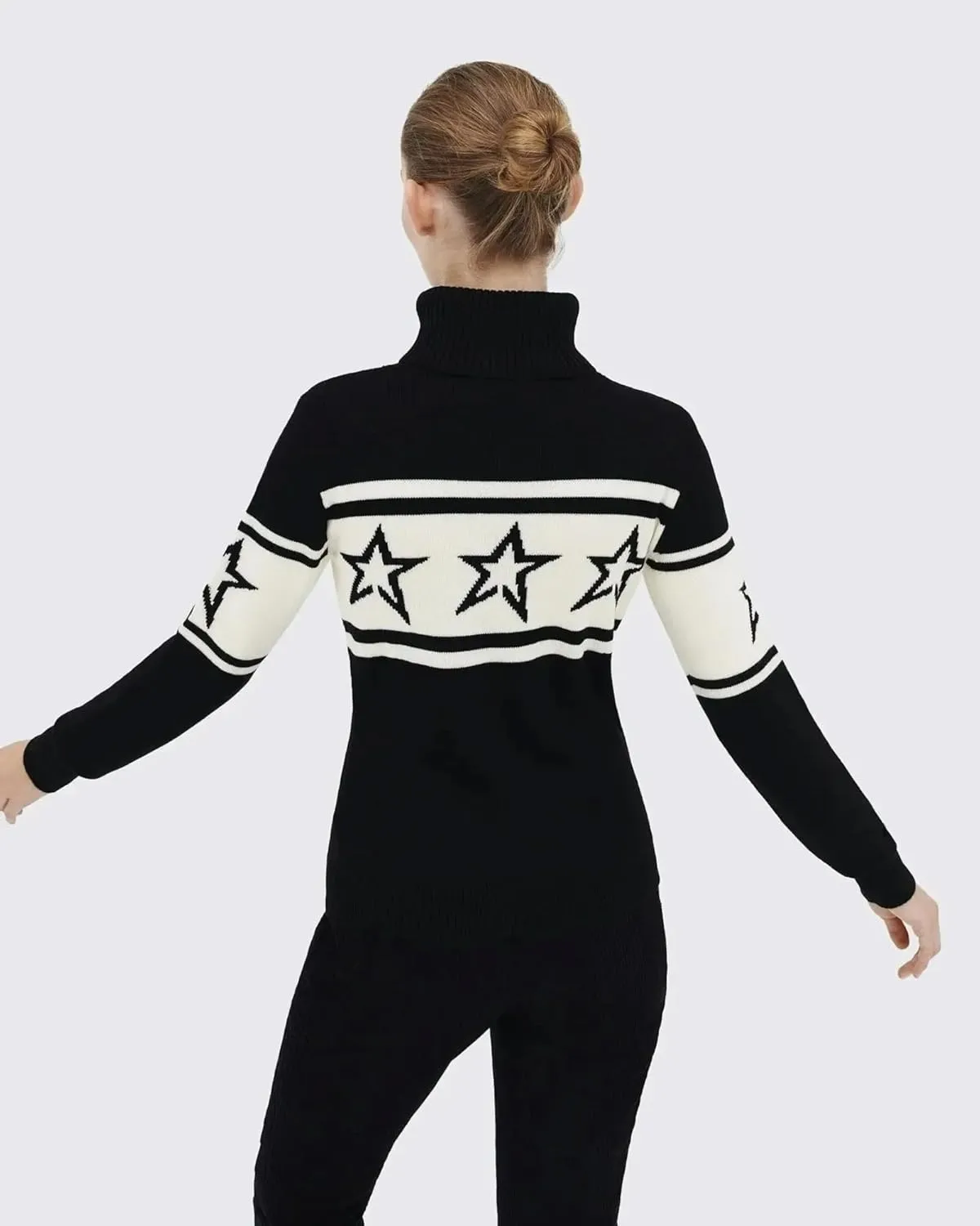 Women High Neck Sweaters with Star Stitching Patterns for Warmth Knitted Sweater