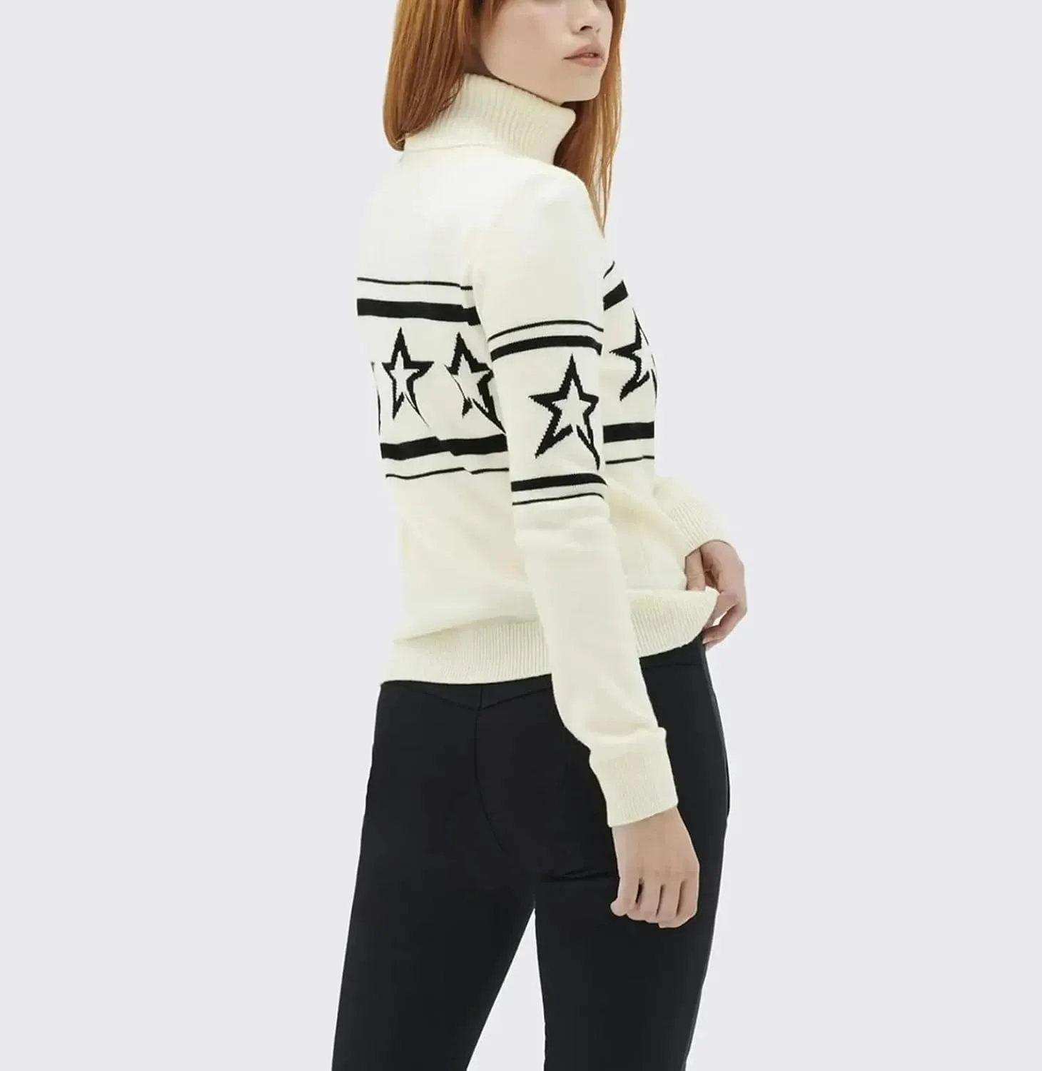 Women High Neck Sweaters with Star Stitching Patterns for Warmth Knitted Sweater