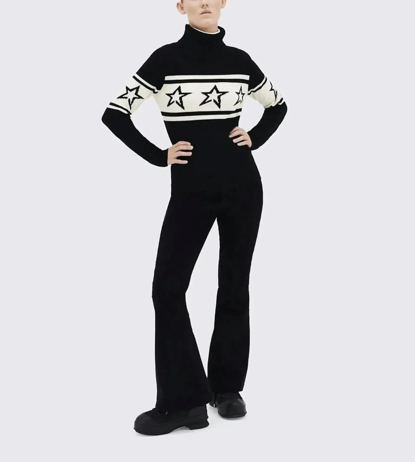 Women High Neck Sweaters with Star Stitching Patterns for Warmth Knitted Sweater