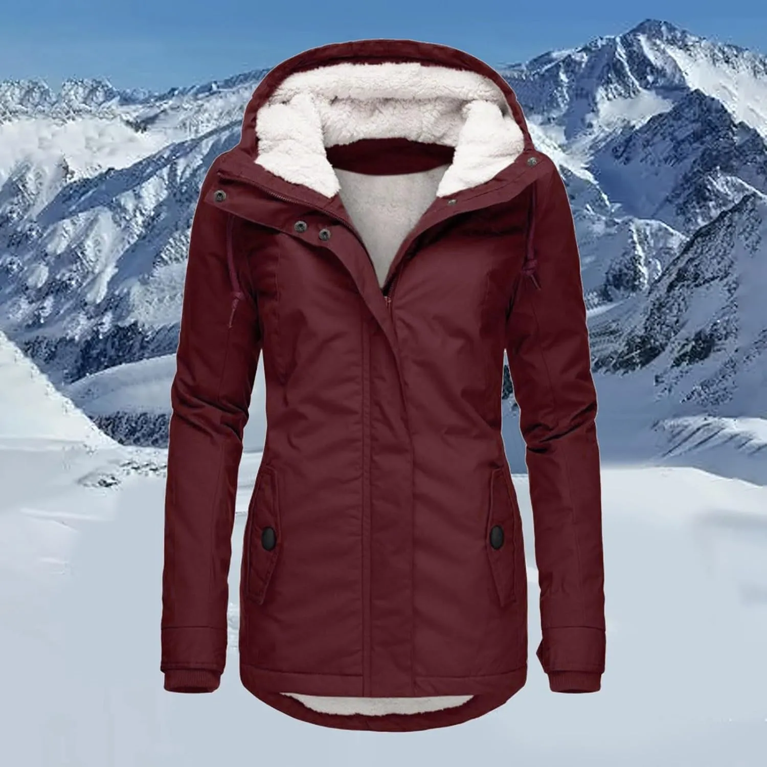 Women Jean Jacket Juniors Business Suit Women's Mid Length Down Coat Hooded Fleece Lined for Warmth & Comfort