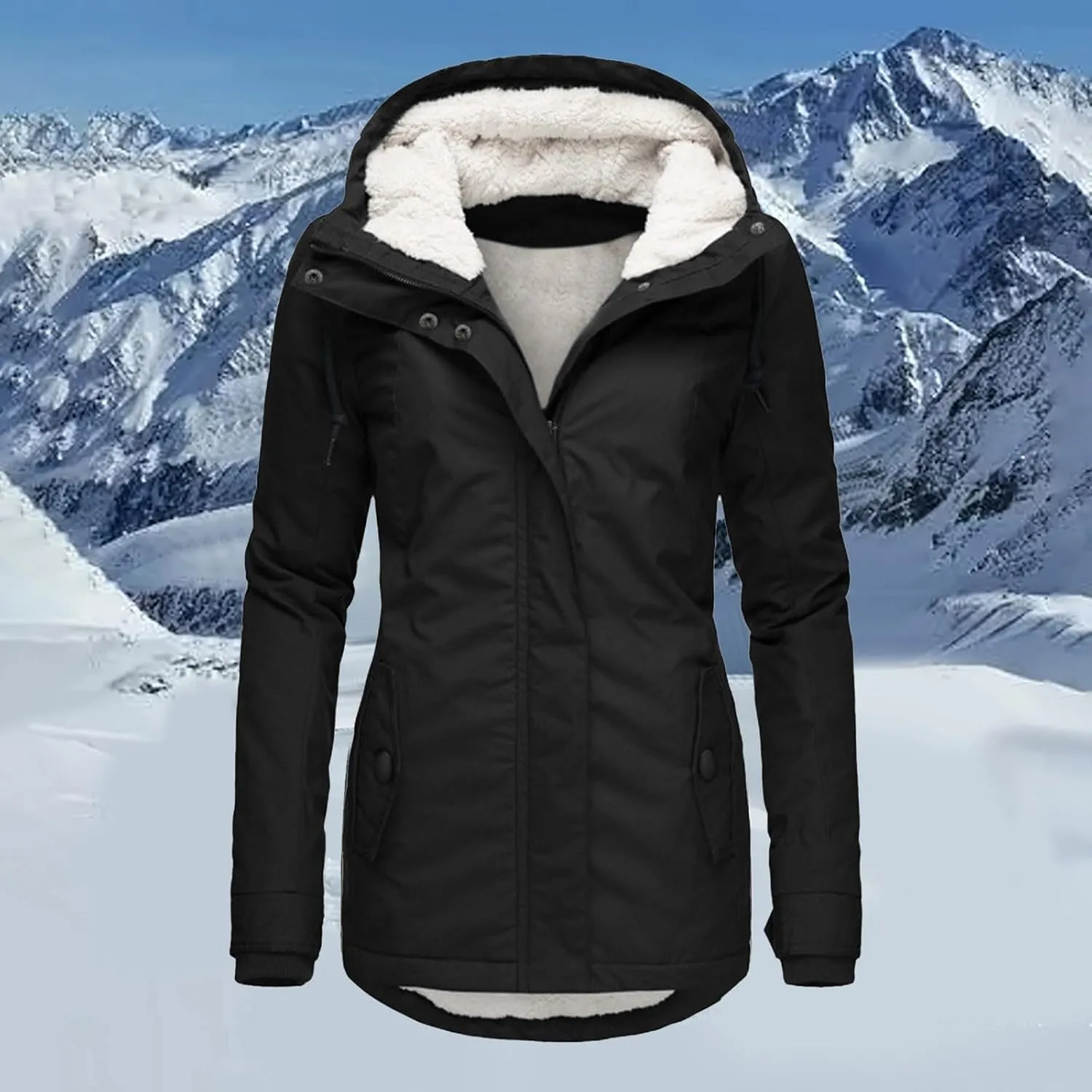 Women Jean Jacket Juniors Business Suit Women's Mid Length Down Coat Hooded Fleece Lined for Warmth & Comfort