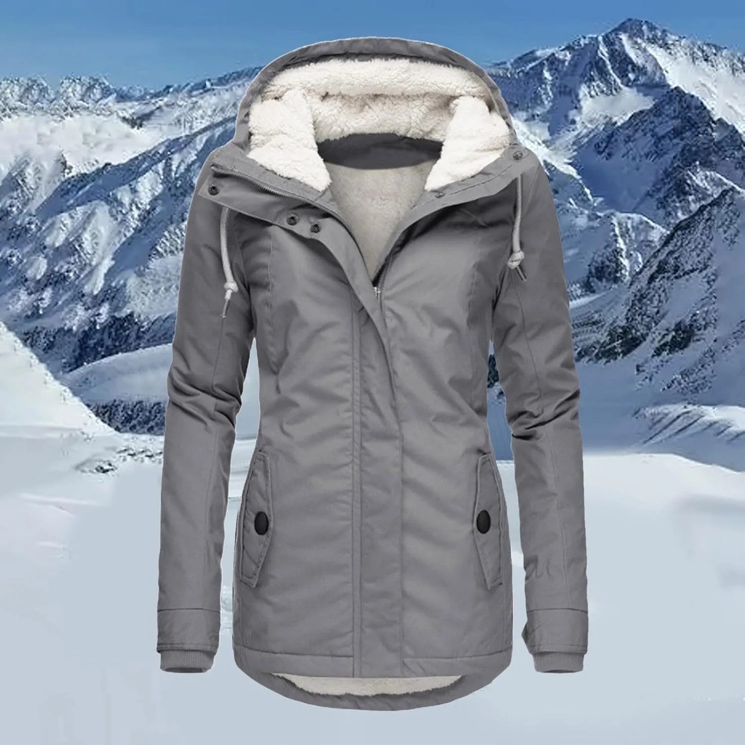 Women Jean Jacket Juniors Business Suit Women's Mid Length Down Coat Hooded Fleece Lined for Warmth & Comfort