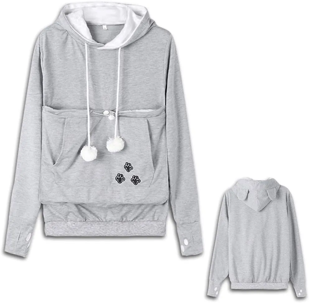 Women Pet Carrier Sweater Puppy Kitten Pouch Hoodies Long Sleeve Plus Size Tops