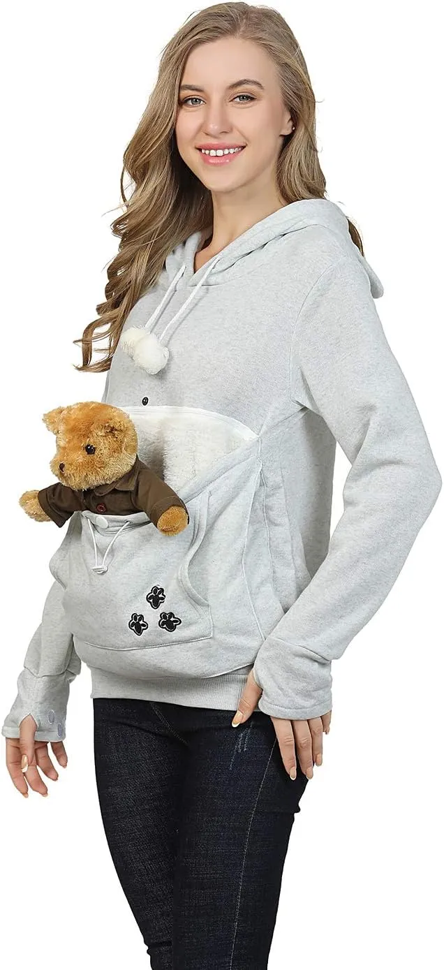 Women Pet Carrier Sweater Puppy Kitten Pouch Hoodies Long Sleeve Plus Size Tops