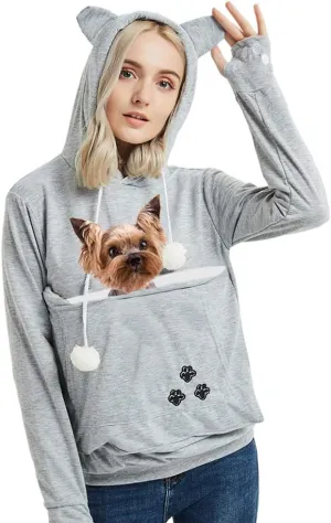 Women Pet Carrier Sweater Puppy Kitten Pouch Hoodies Long Sleeve Plus Size Tops