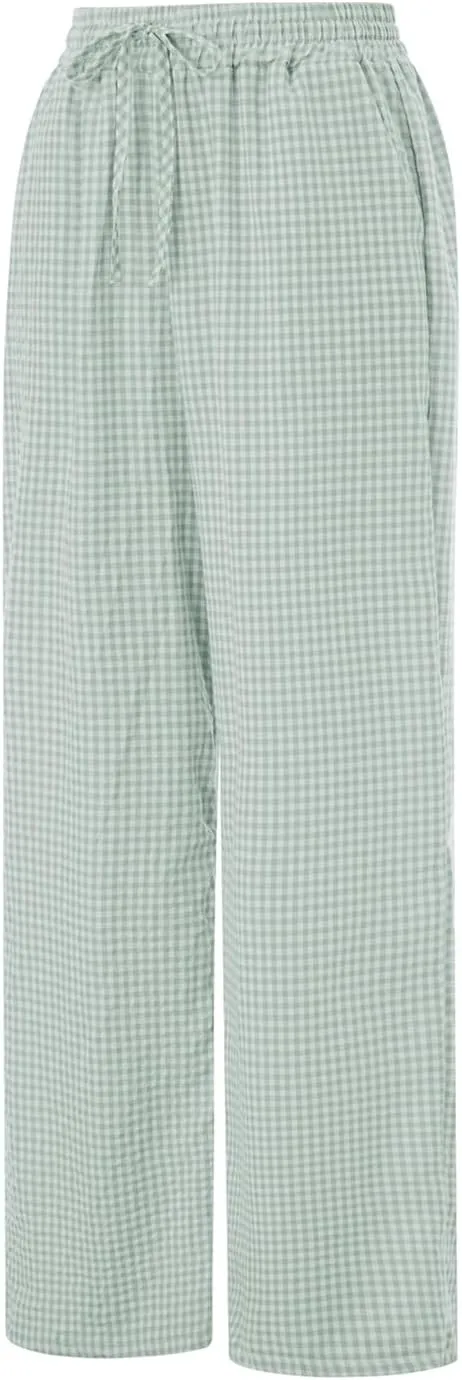Women Striped Straight Leg Pants High Waist Wide Leg Gingham Y2k Trousers Going Out Bottoms Streetwear Pajamas Pants
