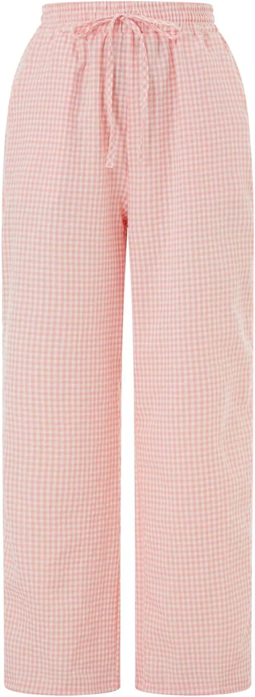 Women Striped Straight Leg Pants High Waist Wide Leg Gingham Y2k Trousers Going Out Bottoms Streetwear Pajamas Pants