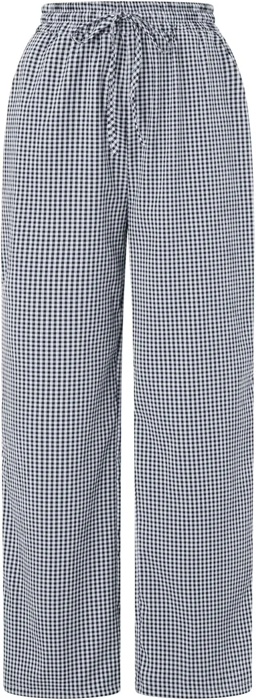 Women Striped Straight Leg Pants High Waist Wide Leg Gingham Y2k Trousers Going Out Bottoms Streetwear Pajamas Pants