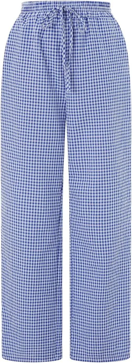 Women Striped Straight Leg Pants High Waist Wide Leg Gingham Y2k Trousers Going Out Bottoms Streetwear Pajamas Pants
