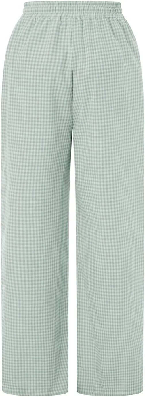 Women Striped Straight Leg Pants High Waist Wide Leg Gingham Y2k Trousers Going Out Bottoms Streetwear Pajamas Pants
