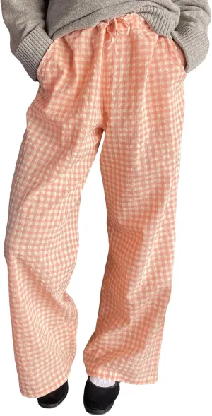 Women Striped Straight Leg Pants High Waist Wide Leg Gingham Y2k Trousers Going Out Bottoms Streetwear Pajamas Pants