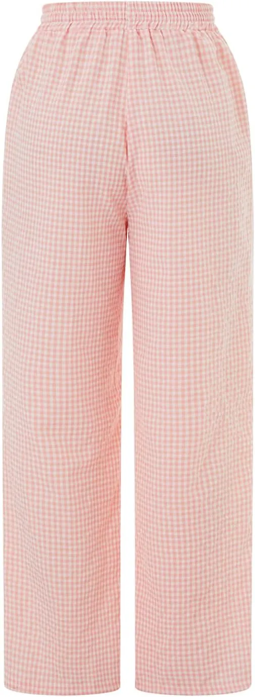 Women Striped Straight Leg Pants High Waist Wide Leg Gingham Y2k Trousers Going Out Bottoms Streetwear Pajamas Pants