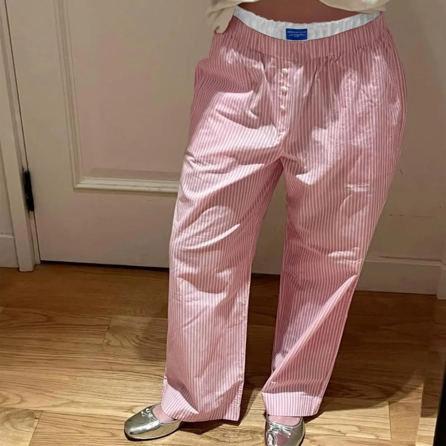 Women Striped Straight Leg Pants High Waist Wide Leg Gingham Y2k Trousers Going Out Bottoms Streetwear Pajamas Pants