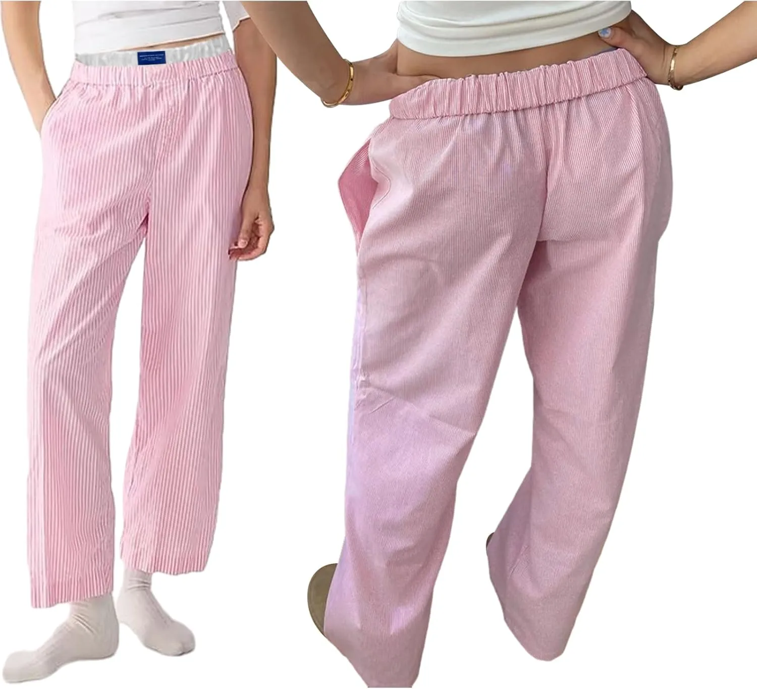 Women Striped Straight Leg Pants High Waist Wide Leg Gingham Y2k Trousers Going Out Bottoms Streetwear Pajamas Pants