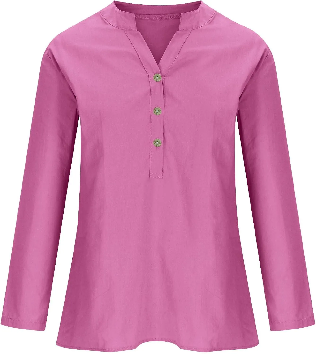 Womens Cotton Button Down Shirt Work Office Long Sleeve Crew Neck Basic Simple T Shirts Tee