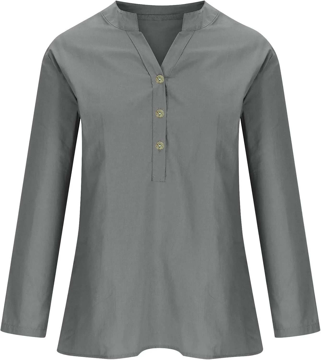 Womens Cotton Button Down Shirt Work Office Long Sleeve Crew Neck Basic Simple T Shirts Tee