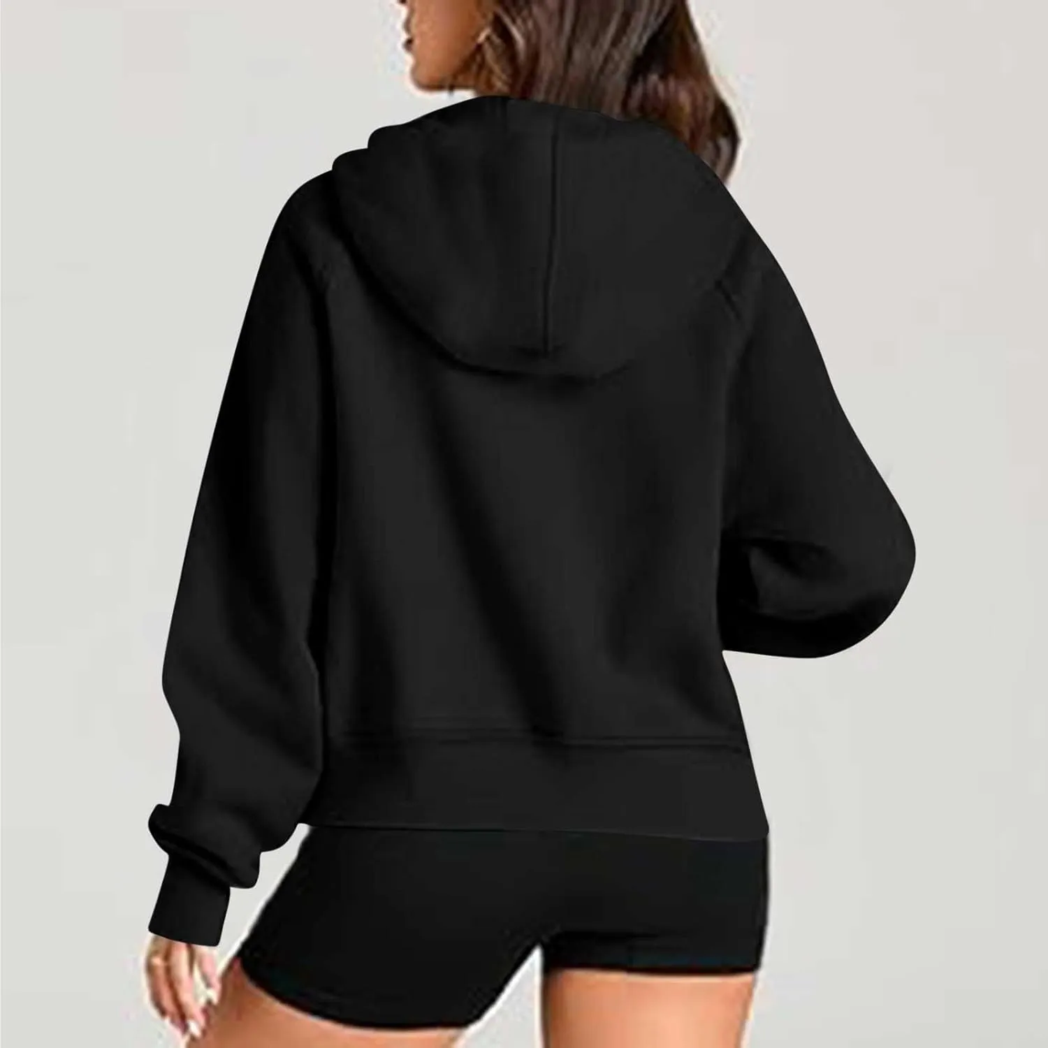 Womens Cropped Hoodies Half Zip Pullover Fall Fashion Quarter Zipper Fleece Sweatshirts 2024 Fall Outfits Thumb Hole