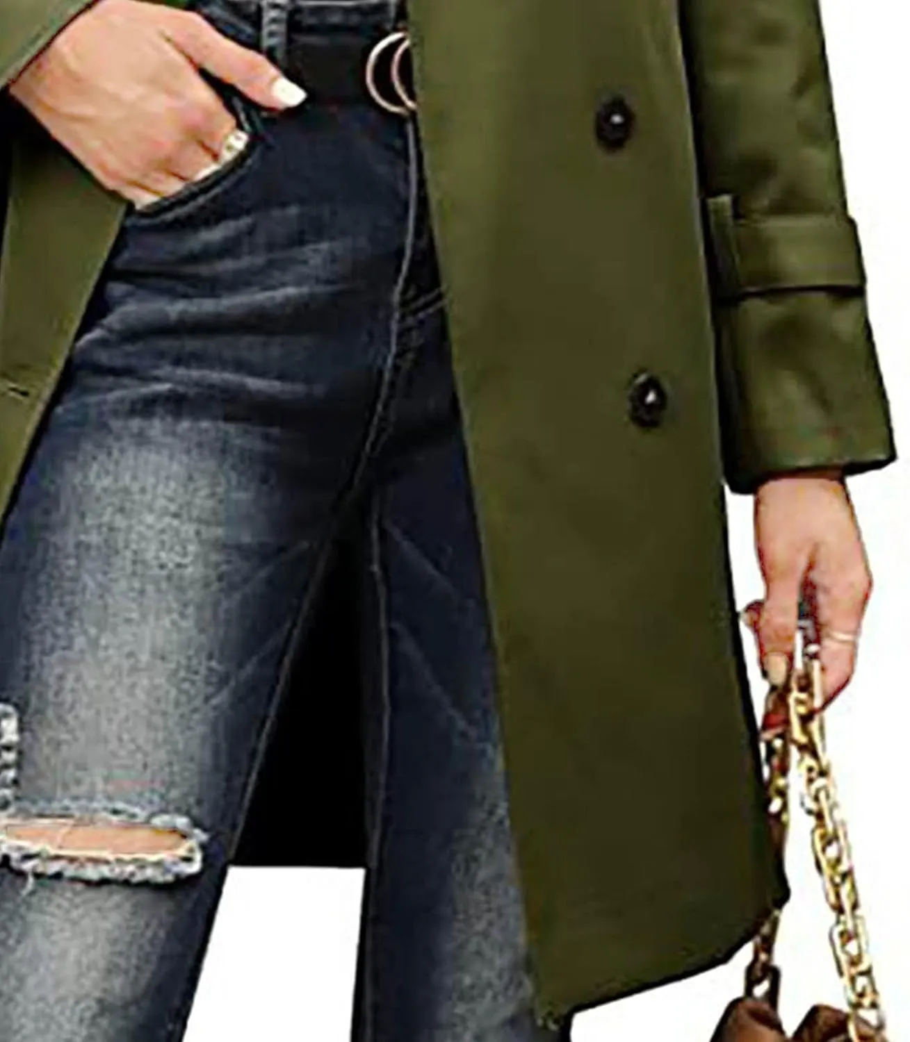 Womens Double Breasted Lapel Solid Color Windbreaker Long Trench Coat Jacket Simple Fashion Pea Coat with Belt