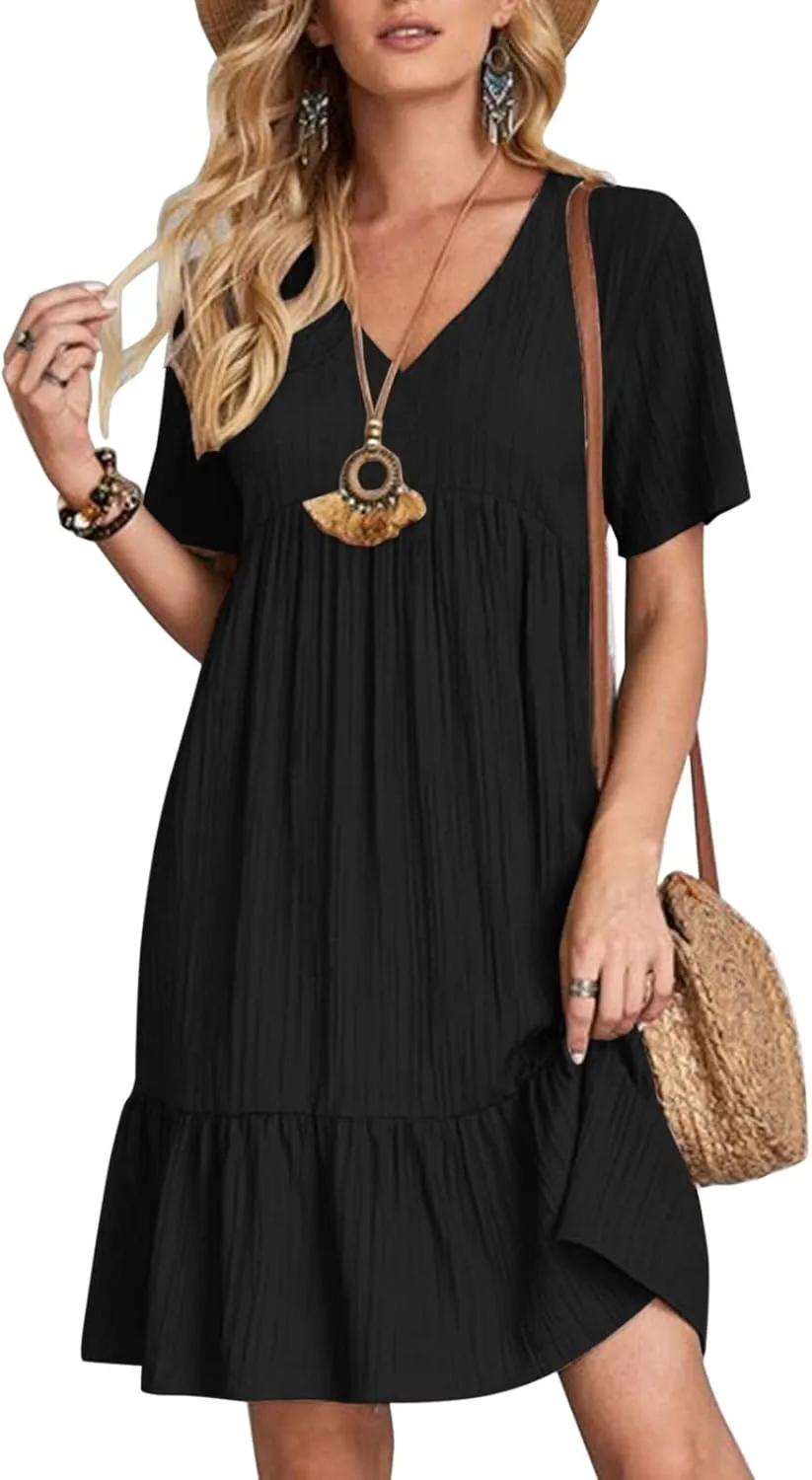 Womens Dresses Fashion Summer V Neck Half Sleeve Bohemian Floral Pattern Maxi Long Dresses Boho Flowy Dresses