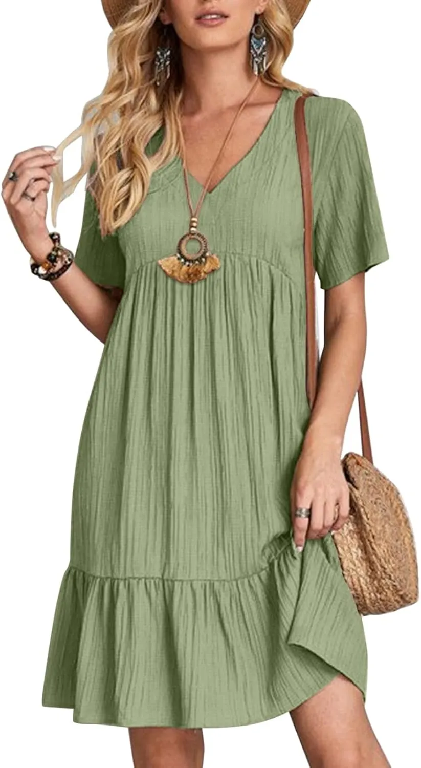 Womens Dresses Fashion Summer V Neck Half Sleeve Bohemian Floral Pattern Maxi Long Dresses Boho Flowy Dresses
