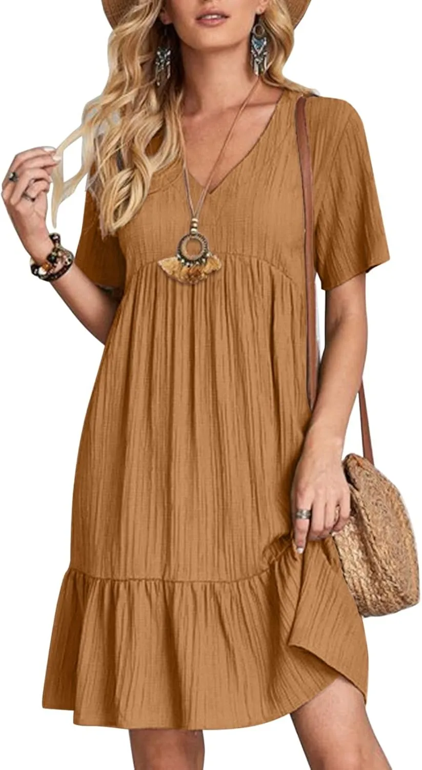 Womens Dresses Fashion Summer V Neck Half Sleeve Bohemian Floral Pattern Maxi Long Dresses Boho Flowy Dresses