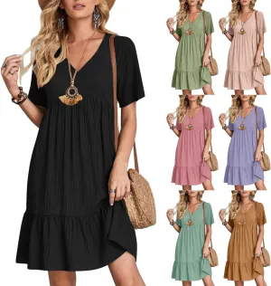 Womens Dresses Fashion Summer V Neck Half Sleeve Bohemian Floral Pattern Maxi Long Dresses Boho Flowy Dresses