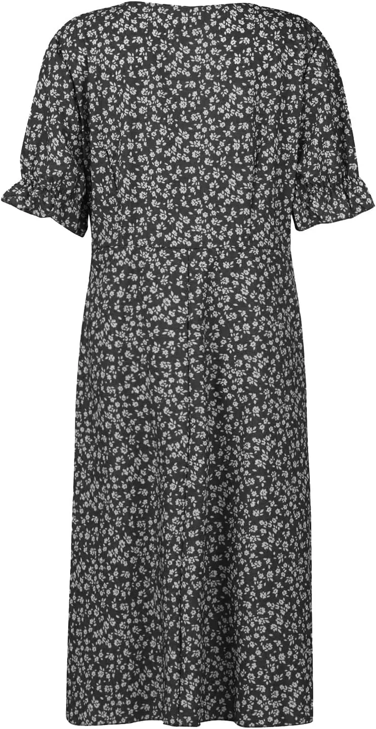 Womens Dresses Summer Wrap Midi Dresses for Women Puff Sleeve Summer Dresses Casual Loose Floor Length