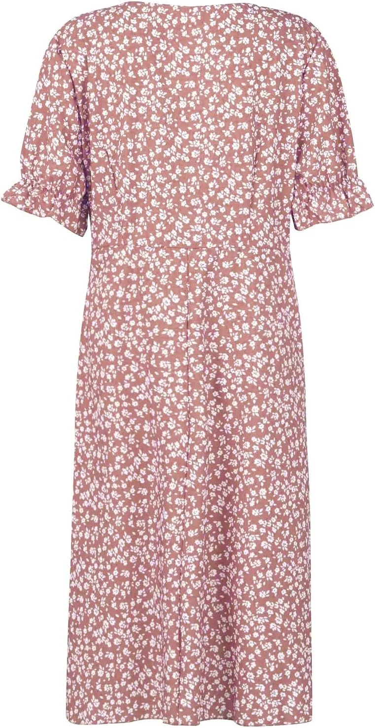 Womens Dresses Summer Wrap Midi Dresses for Women Puff Sleeve Summer Dresses Casual Loose Floor Length