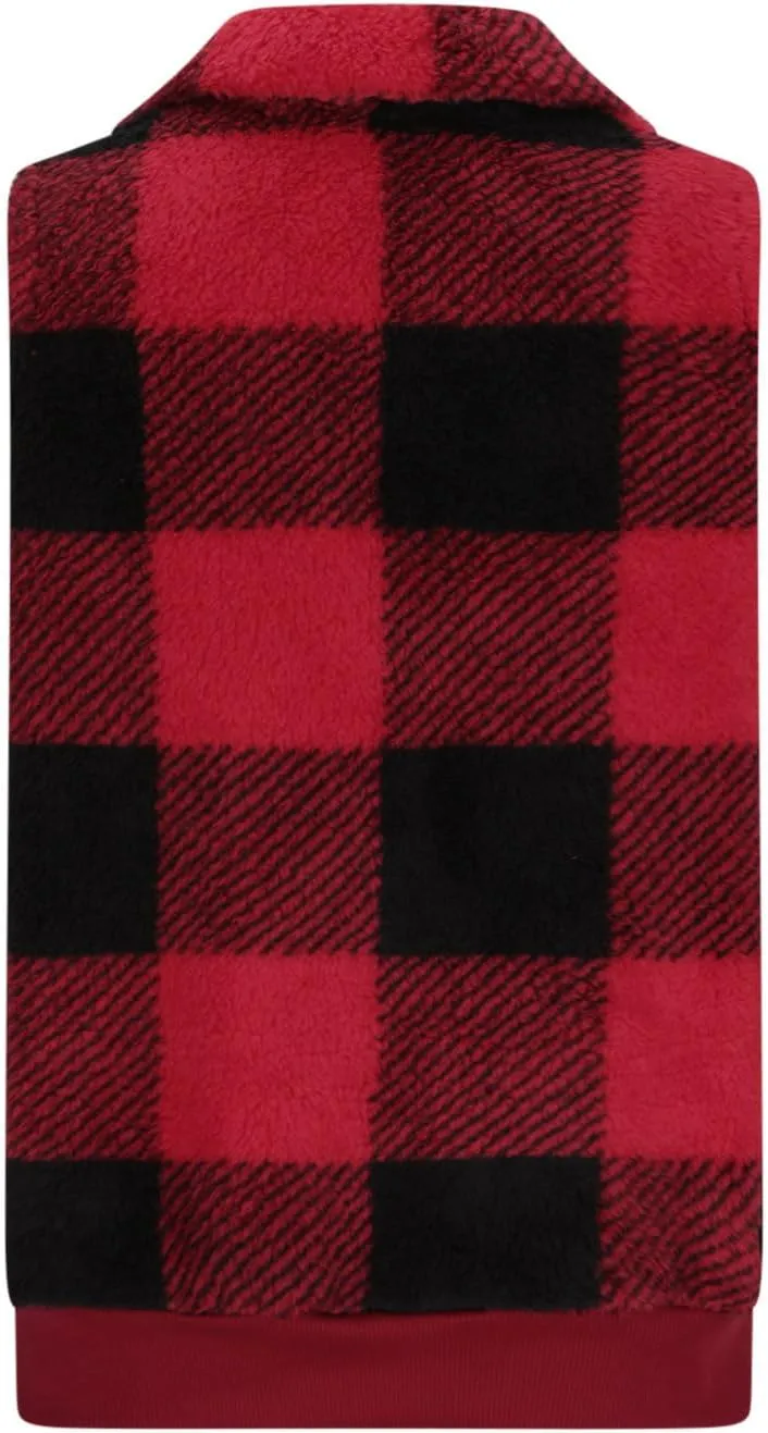 Womens Fashion Plaid Fleece Vest Casual Fuzzy Sleeveless Fuzzy Sherpa Vest Fluffy Zipper Jacket Warm Outerwear