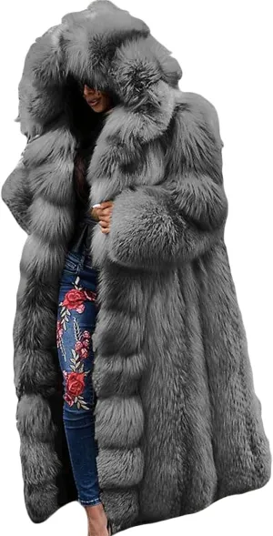 Womens Faux Fur Oversized Winter Coat Plus Size Open Front Long Cardigan Jacket Fleece Lined Sherpa Jacket