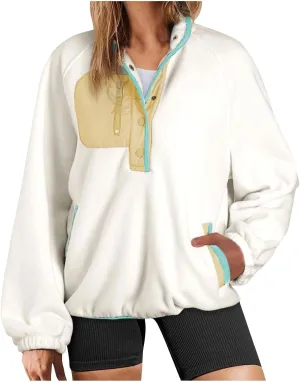 womens fleece sweatshirt jacket 2024 trendy long sleeve sherpa lined thermal pullover tops long sleeve outwear coat